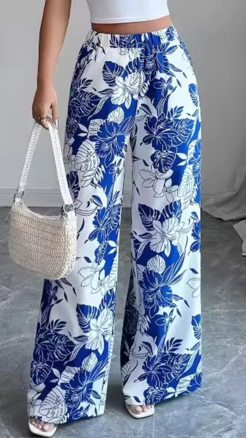Chic Indigo Botanical Print One-Piece Swimsuit & Skirt & Pants